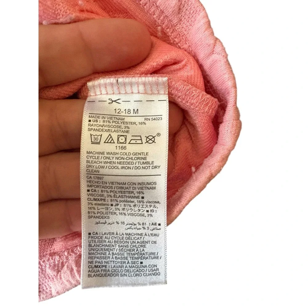 Old Navy Girls Pink Quilted Textured Knit Top Shirt 12-18M Short Sleeve